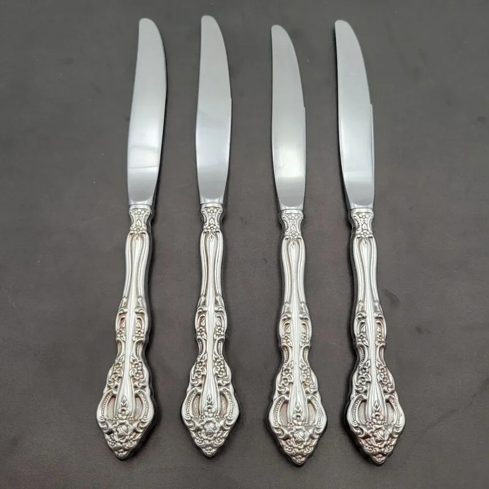 Vintage Oneida Michelangelo Set 4 Cube Dinner Knife Heirloom Stainless Flatware